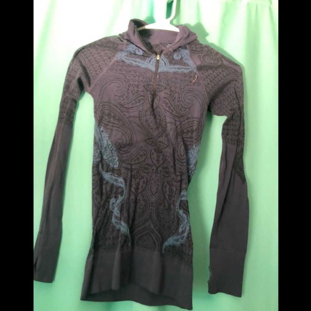 blue and purple patterned athletic jacket